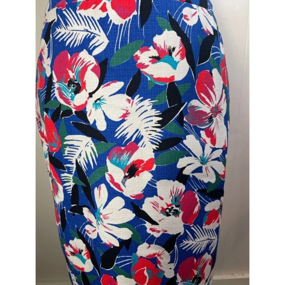 J. Crew Floral Pencil Skirt Blue Tropical Leaf Print coastal‎ office feminine